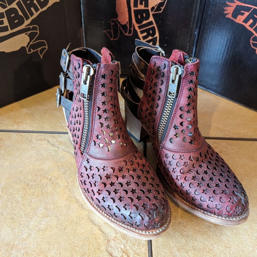 Freebird Red and Black Boots with Textured Design